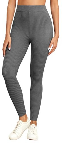 Famulily Bequeme Leggings für Frauen Casual Rib Knittd Thermal Grey Leggings mit Stretch High-Waisted (M, Grau)