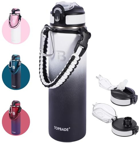 TOPBADE Borraccia Termica con 2 Coperchi, Bottiglia Termica con Cannuccia Senza Perdite 700ml - Senza BPA Borracce, per Bambini, Scuola, Sport, Campeggio, Yoga, Palestra, Ciclismo