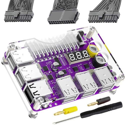 Youmile Fuente de alimentación Placa adaptadora ATX ATX-24P 12- Puerto USB 2.0 QC 2.0/QC 3.0 Regulación de voltaje con conector Banana Cable divisor de placa base ATX destornillador