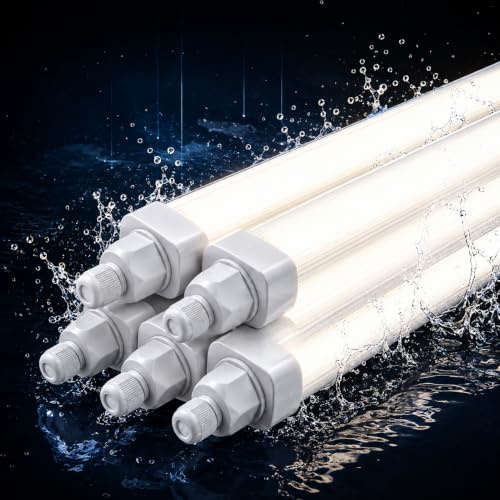 DXLIGHTING 5 Stück Feuchtraumleuchte LED, 150cm 45W 4500LM 4000K Neutralweiß Garagenlampe, IP65 Kellerlampe, Verknüpfbar Feuchtraumlampe für Büro Keller Werkstatt Garage