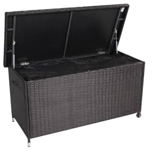 Generisch Kissenbox Aufbewahrungsbox mit Deckel, Innensack und Schloß, ca. 400 Liter Box für die Auflagen und Kissen Polyrattan Gasdruckfeder Gartentruhe, Gartenbox Grau Neu