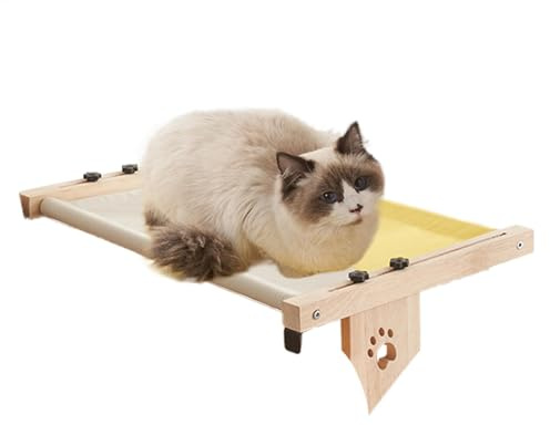 Posatoio per gatti da interni, posatoio per gatti grandi - Nido di davanzale per gatti in legno - Nido di davanzale regolabile per gatti - Sedia lunga di riposo per gatti con copriletto
