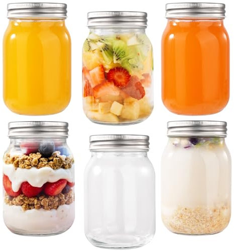 FoiiLiio Pack de 6 Tarros de vidrio con tapa 380ML,Tarros de Cristal Herméticos,Tarros de conservas,Mason Jar Frascos De Vidrio Con Tapa,Tarros De Cristal Con Tapa para Avena,especias,mermelada