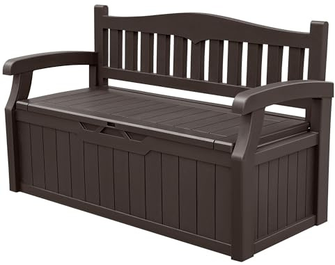 Devoko 80 Gallon Storage Bench Deck Box Lockable for Patio Furniture, Garden Decor and Outdoor Seating for Cushions, Garden Tools and Pool Supplies(Dark Brown)