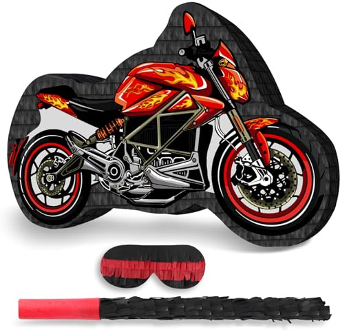 Motorcycle Pinata with Stick & Blindfold Car Pinata Game for Boys Motorcycle Truck Party Decorations Car Theme Birthday Carnival Party Supplies