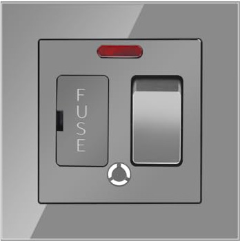CNBINGO Glass Switched Fused Connection Unit with Red Power Indicator, Rocker Spur Switch with Ceramic Tube Cartridge Fuse (BS1362, 6.3x25 mm), Grey Glass Wall Plate