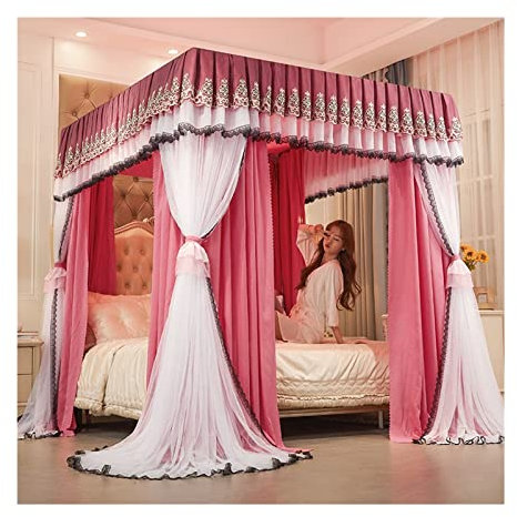 XDAWQP Betthimmel, Moskitonetz für Doppelbett, Mädchen-Schlafzimmer-Dekoration, Betthimmel, Rosa, Bettvorhang aus Edelstahl,150x200x210cm