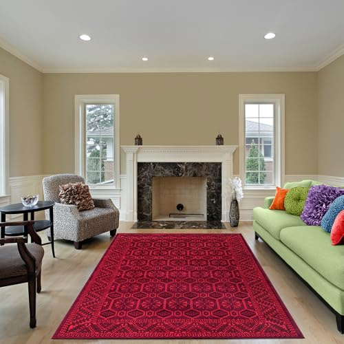 cozily® Carpet For Bedroom Oriental With Jute Back, Vintage Rug - Arta 280 x 380 cm Red - Washable Carpet For Bedroom, Fireside and Lounge Rugs