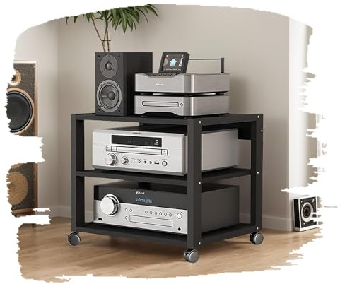 PPOIUYK 3/4/5 Tier HiFi Racks Audio Rack AV Media Stand Stereo Component Storage Cabinet, Heavy Duty Audio-Video Media Stand, Wooden Shelf(3 Tier-50x40x48.5cm)