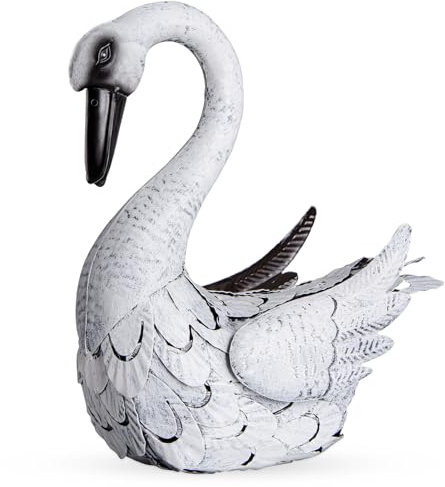 Velibobo Statue de jardin en forme de cygne blanc, en métal, décoration extérieure pour fontaine de jardin piscine terrasse