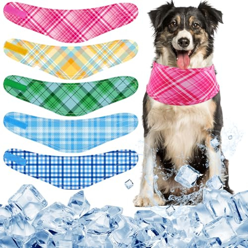 Dansydaisy 5 Pcs Dog Cooling Bandanas Breathable Neck Wraps Summer, L