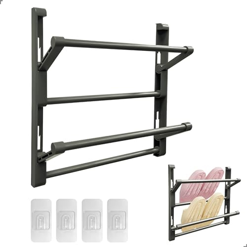 lemgyiamz Schuhorganizer Hängend, Schuhregal Wandmontage Schuhhalter Wand für die tür mit Klebenden Aufhängestreifen, Effizienter Halter und Metallablage für Verschiedene Schuhe, Aluminium + Abs