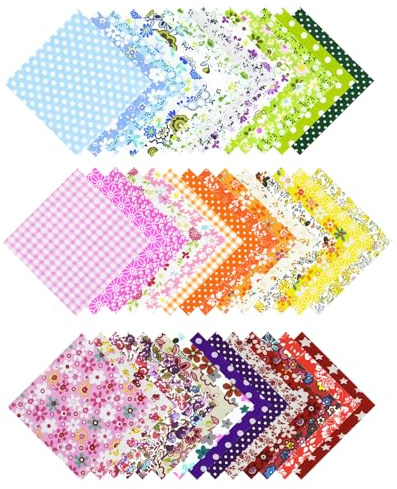 Patchwork Fabric Bundles for Sewing - 50 Pcs Cotton Fabric Squares, 20x20 cm Pre-Cut Bundles with Random Pattern, Squares of Quilting for Patchwork, Artcraft Sewing, DIY (Pattern Color Random)