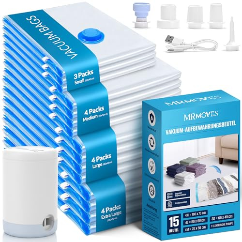 20er Set Vakuumbeutel – Vakuumbeutel für Kleidung & Vakuumbeutel für Bettdecken Mit Elektrischer Pumpe (5 Jumbo/5 Groß/5 Mittel/5 Klein) (15)