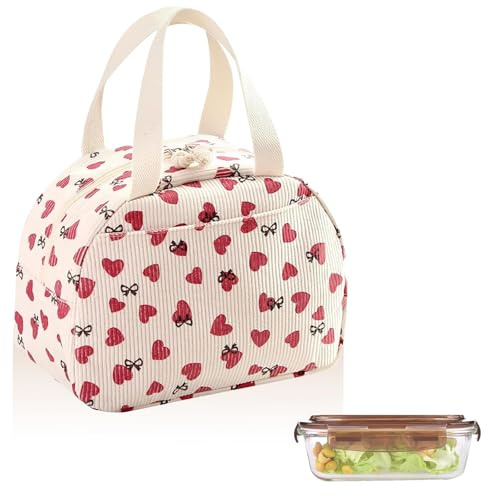 LINTRA Bolsa de Almuerzo, 6.5 L Bolsa Termica Infantil, Estampado de Corazones Fiambrera Termica, Plegable, con Asa y Cremallera, Ideal para El Trabajo, la Escuela y Picnics