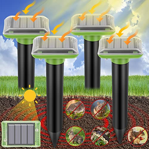 Mole Repellent Solar Powered,2026 Upgraded Gopher Repellent Ultrasonic Solar Powered,Vole Repeller Outdoor for Lawns Garden Yard,Gopher Trap Killer for Mole,Snake (Green,4 Pack)