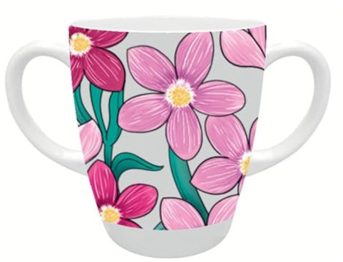 Rosa Lifestyle Two Handled Melamine Mug – Lightweight 126g, 400ml/14oz Capacity – Adult Drinking Mug, Drinking Cup, Sippy Cup for Adults (Pink Floral)