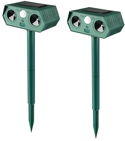 2 Pièces Repulsif Chat Exterieur, Ultrason Solaire Répulsif pour Chiens Imperméable IPX5 12m 120° Effaroucheur Animaux Jardin avec Lumière LED pour Chats Chiens Renards Martres