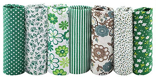 7 Stück Baumwollstoff zum Nähen, 25 x 25 cm Baumwollstoff Meterware Stoffpaket Stoffreste zum Nähen Patchwork Stoffe zum Quilten DIY Basteln Handwerken (Dunkelgrün)