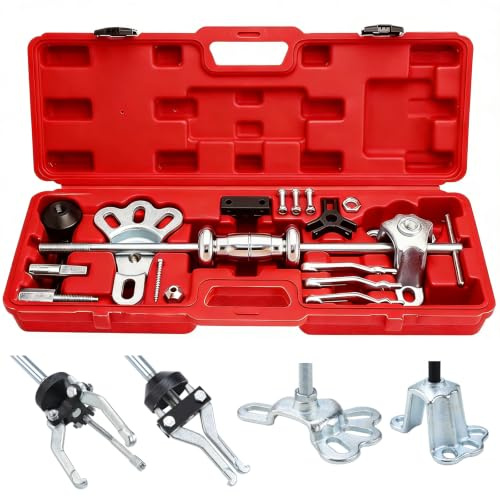FreeTec 9 en 1 Extracteurs à Marteau à Inertie, Extracteur Moyeu Roue Avant et Arrière, 2/3 Mors Arrache Roulement à Inertie Interne et Externe, Arrache Bosse Carrosserie pour Réparation Auto (Rouge)