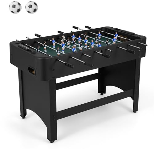 HOMASIS Kickertisch für Kinder & Erwachsene, Tischfußball mit Teleskopstangen, 2 Bällen & Punktezähler, Tischkicker mit Griffen aus MDF, Tischfussball Spieltisch 103x58x79cm (Schwarz)