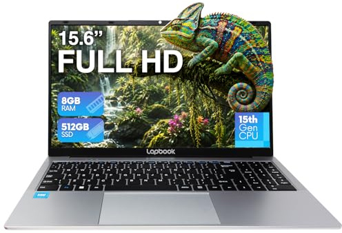 Lapbook 15.6 Full HD Windows 11 Laptop - 15th Gen CPU, 512GB M.2 SSD, Windows 11 Home, Dual-Band WiFi, Integrated Webcam - S15 N6 Quad-Core, 15 Inch Lightweight Laptop (8GB RAM)