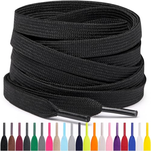 Miscly Lacci Piatti per Scarpe Sportive, Disponibili in Varie Lunghezze e Colori (Nero, 160 cm)