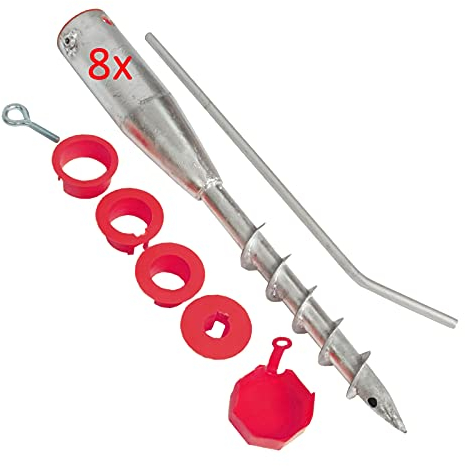 8x Eindrehbodenhülse Ø 25-64 mm - mit 4 Reduzierhülsen - Feuerverzinkt - Einschraubhülse für Schirmständer, Sonnenschirm und Wäschespinne/Eindrehhülse, Bodenhülse, Einschraubbodenhülse, Hülse