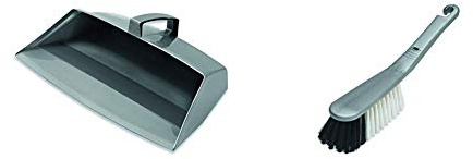 Addis Closed Dustpan with Handle, Metallic & Soft Hand Brush, Metallic Silver