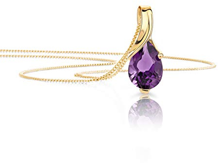 OROVI–Tropfen Halskette aus 9 Karat(375) Gelbgold/Weißgold mit Saphir/Smaragd/Topas/Amethyst/Aquamarin Gold Kette Damen Edelstein Anhänger in Tropfenform–Goldkette allergenfrei & handgemacht(45 cm)