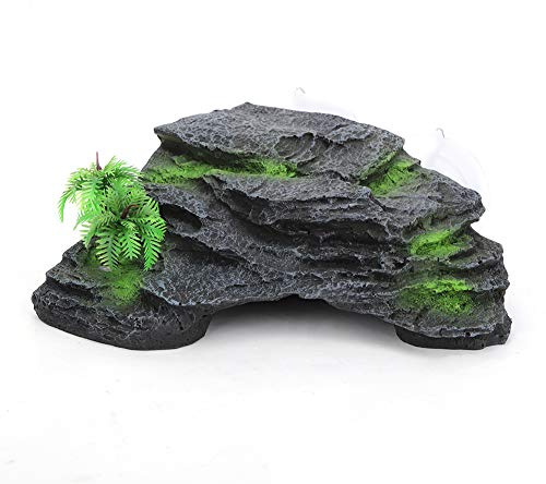 Fdit Reptilienhöhle aus Kunstharz schwimmende Plattform für Schildkröten Aquarium Dekoration Terrarium Steinoptik Versteck Insel Ruheplatz Sonnenliege Zubehör