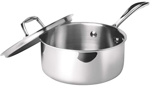 Milton Triply Stainless Steel Sauce Pan with Lid, 16 cm / 1.4 Litre | Dishwasher Safe | Even Heat Distribution | Hotplate Safe | Induction Safe | Flame Safe | Sturdy Handles