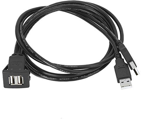 Kuuleyn Dashboard Flush Mount, PVC USB 2.0 Extension Cable Dual Interface Waterproof Car Data Transfer Dashboard Adapter Cord(1M)