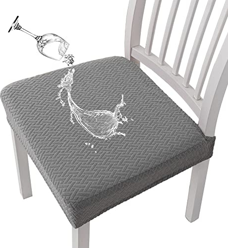 KELUINA Coprisedili per sedie Impermeabili in Jacquard con Reticolo Elasticizzato 1/2/4/6 Pezzi Coprisedie per sedie da Pranzo Coprisedie per Cucina (Grigio Chiaro,2 PCS)