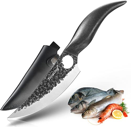 TANSUNG Ausbeinmesser 5.9 Japanisches Kochmesser mit Lederhülle,Handgeschmiedetes Küchenmesser, 5Cr15 Edelstahlklinge, 304 Griff, Kochmesser für Zuhause, Restaurant, BBQ, Camping, Outdoor