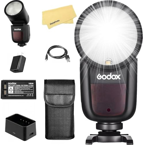 Godox V1-C Round Head Camera Flash for Canon Flash Speedlight Speedlite Light,76Ws 2.4G TTL1/8000 HSS,480 Full Power Shots,1.5s Recycle Time,2600mAh Li-ion Battery,10 Levels LED Modeling Lamp