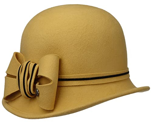 LIERYS Vivien Glockenhut Unifarbener Hut 100% Wolle Winter Filzhut Schleife Made in Italy Damen Herbst/Winter senf One Size