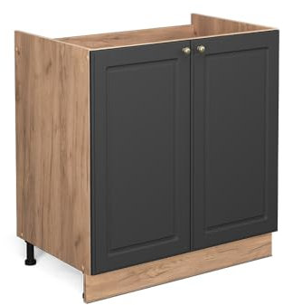 Vicco Spülenunterschrank Fame-Line, Anthrazit-Gold/Goldkraft Eiche, 80 cm ohne Arbeitsplatte