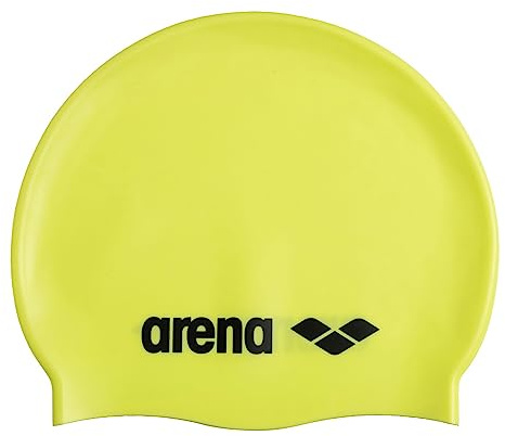 Arena Classic Badmössa i mjuk silikon för kvinnor och män, unisex, för intensiv träning, bekväm halkfri badmössa för långt hår, ljusgul