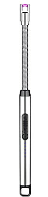 Multifunktionale LED Display Lichtbogen Feuerzeug, USB wiederaufladbar Stabfeuerzeug, tragbar flammenlose Feuerzeug elektrisch, Sicherheitsschloss für Kerzen Gasherde Grill (Silber)