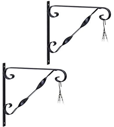 Relaxdays Set 2 Ganchos Macetas Pared, Colgadores Maceteros y Faroles, 28 x 30 x 2 cm, Perchas Jardín, Hierro, Negro