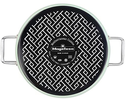 Magefesa Nordic tartera 28 cm con revestimiento antiadherente bicapa reforzado con esmalte exterior color verde menta y herrajes de inox satinados con tapa plana de vidrio
