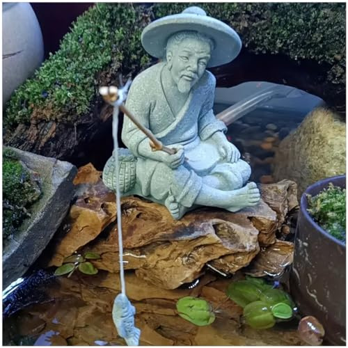livelyfish Asiatische Aquarium-Dekorationen, Statue, kleine japanische Bonsai-Figuren, Zen-Gartendekorationen, Sandstein-Ornament für Aquarium, Heimdekoration, A2