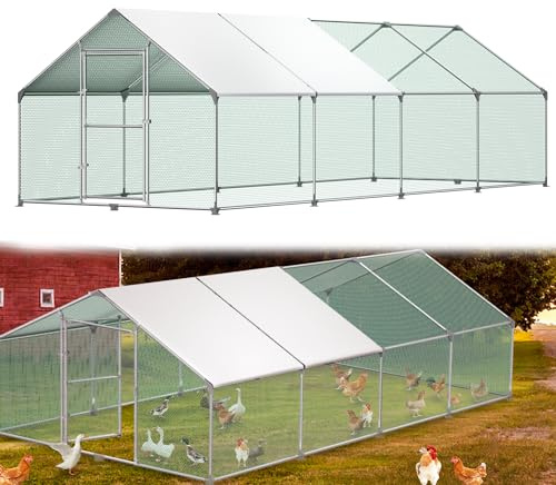 YRHome Hühnerstall Freilaufgehege Freilaufgehege mit Wasserabweisendes PE-Farbtuch, Schloss & Verzinkter Stahlrahmen Freigehege Hühnergehege für Huhn, Ente, Gans, Hund - 3x8x2m
