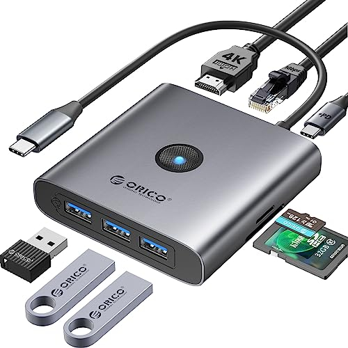 Docking Station USB C, ORICO Hub USB C con HDMI 4K@60Hz, 1Gbps Ethernet, 3 USB-A 3.0, PD 100W, Lettore di schede SD/TF, 8 en 1 Adaptateur USB C per MacBook Pro/Air, iPad, Hp, Samsung