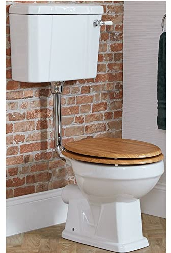 MILANO Comfort Height Low Level Cistern Toilet WC Oak Seat Chrome Flush Kit