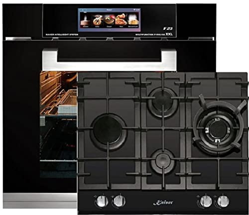 Kaiser Set EH 6344 Four à encastrer verre noir 79L + KCG 6394 Plaque de cuisson à gaz 60 cm