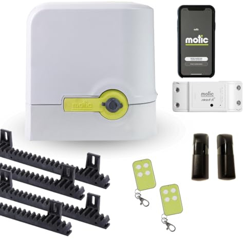 Motor con WIFI - Kit motor puerta de garaje corredera 800 kg - Motor rápido - Incluye motor, fotocelula, cuadro de control, 2 mandos a distancia y 4 metros de cremallera MOTIC