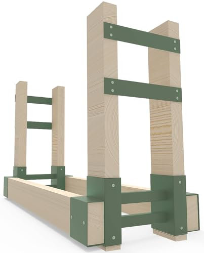 Fiwithy Outdoor Firewood Rack Bracket Kit with 4 Support Bars for Fire Wood Pile Storage, Heavy Duty DIY Fireplace Log Stacking Stand Holder for 2x4 lumber, Green, 1 Pair