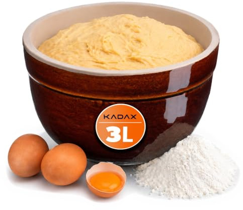 KADAX Tonschüssel, Mohnschüssel aus Keramik mit Rillen, Spülmaschinenfeste Rührschüssel, Keramiksalatschüssel für Gewürze, Mehl, Brotaufstriche, Teigschüssel (3L)